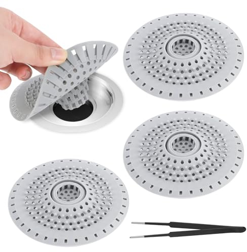 TYSM-CC 3 Pezzi Filtro per Scarico Doccia in Silicone con Ventosa a Presa Forte - Filtro per Capelli Efficace, Copertura Antiscivolo per Prevenire Intasamenti e Facile Installazione Rapida