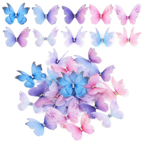 YUZHEDM 70 Pièces Papillon Décoration en Organza 3D, 10 Styles Papillons