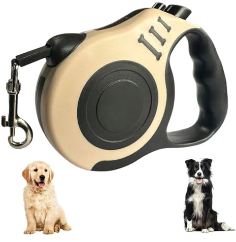 MUNZE Guinzagli Retrattili Per Cani, 1 Pezzo Estensibile 5M, Per Cani Piccoli E Medi Con Collare Regolabile (Beige)