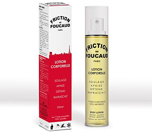 FOUCAUD - LA FRICTION - Lotion corporelle, Soulage, apaise, détend, rafraîchit, 7 Huile essentielle 100% naturelle - Huile corps - Marque Française depuis 1946 - Spray