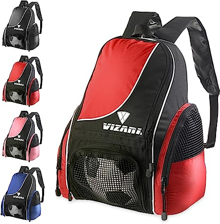Vizari Solano Soccer Backpack With Ball Compartment and Vented Ball Pocket and Mesh Side Cargo Pockets for Adults and Teens