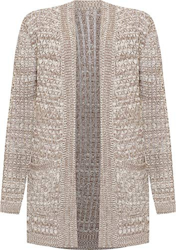 WearAll Women's Plus Cable Knitted Open Pocket Cardigan Chunky Long Sleeve Grandad - Mocha - 20-22