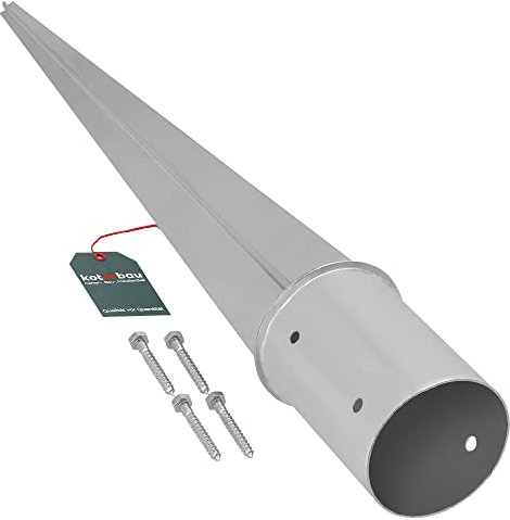 KOTARBAU Support de poteau à enfoncer - Diamètre : 100 mm - Longueur : 750 mm - Acier argenté - Galvanisé à chaud - Support de poteau rond - Ancrage au sol pour poteaux en bois