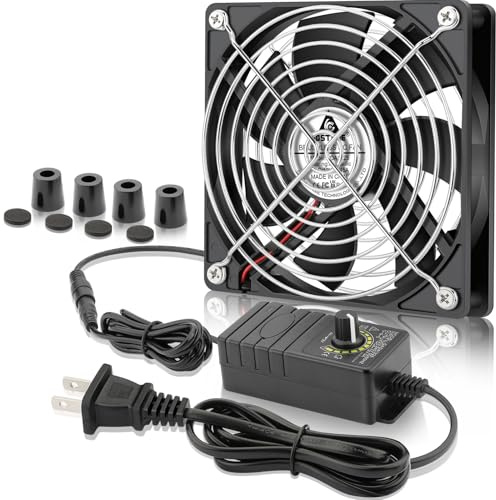 GDSTIME 120mm Computer Fan with AC Plug, 110V 120V 220V 240V AC-Powered Variable Speed Controller 4V-12V for Receiver Amplifier DVR Playstation Xbox Component Cooling Biltong Box Grow Tent Ventilation