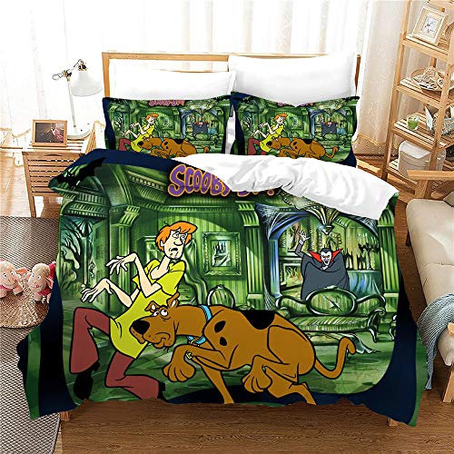 NICHIYO Scooby DOO Bed Linen Set - Duvet Cover and Pillowcase, Microfibre, 3D Digital Print Three-Piece Bedding (Duvet Cover + Pillowcases) (11, Doubie 200 x 200 cm)