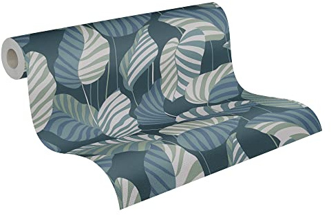 A.S. Création Vliestapete mit Blattmuster Antigua - Blau, Grün, Weiß - florale Motivtapete - 390944