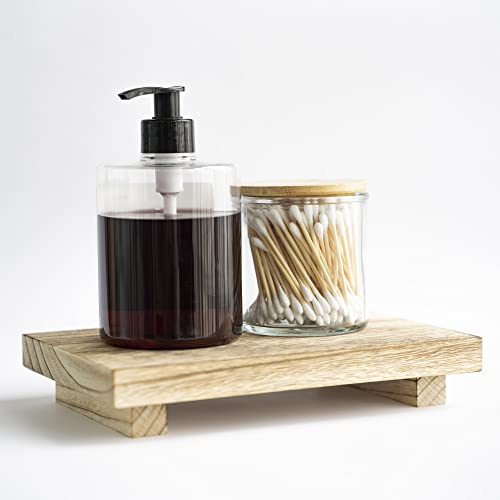 Aoipend Wooden Soap Tray Kitchen Bathroom Counter Wood Pedestal Riser Stand Display Sink Tray Decor Plant Holder Soap Dispenser Cake Vanity Jewelry Candle Home Decorative Small, 9x6 inch (A-66)