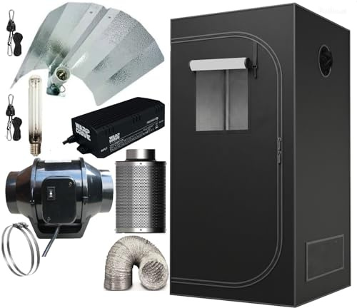 Complete Indoor Hydroponics Growing Kit with Grow Tent, 600 Watt HPS Light, Carbon Filter, Fan (120 x 120 x 200 cm)