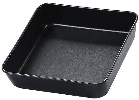 Herogo 8 Inch Baking Tin, Non-Stick Square Deep Brownie Cake Tray for Baking, Roasting, Serving, Small Stainless Steel Oven Pan for Wedding, Birthday, Non Toxic & Healthy, 21 x 5cm (Black)