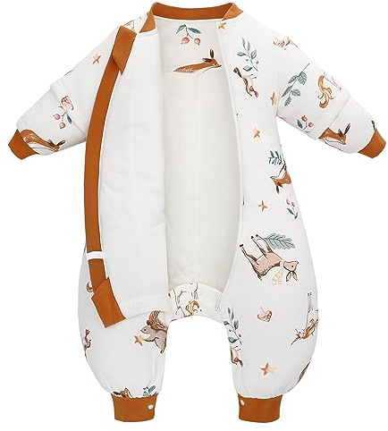Saco de Dormir con Piernas para Bebé 2.5 TOG con mangas Desmontables Pijama de Algodón de Invierno Acolchado para Niños Niñas Unisex