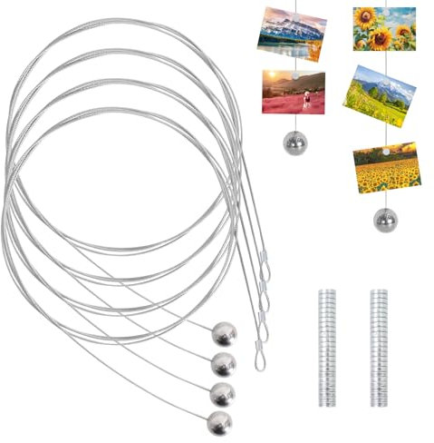 Corda Porta Foto 4 Pezzi Set Filo Per Foto Con Magneti, Circa 2m*1.5mm, Filo Per Appendere Foto Con 48 Magneti Cavo Per Appendere Foto Corda Fotografica Magneti, Regolabile, Per Appendere Le Foto