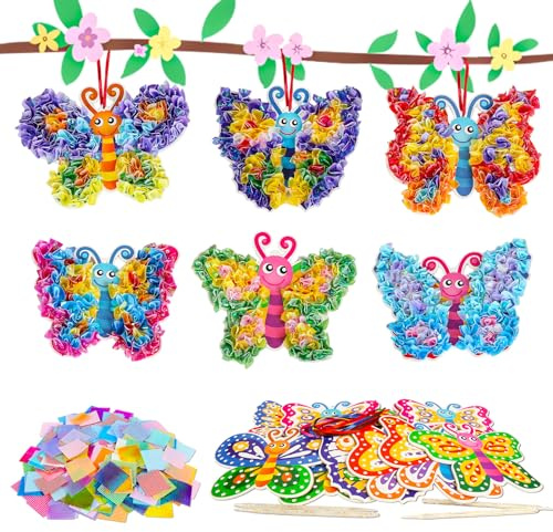 DATIFF 12 Stück Schmetterling Bastelsets Kinder Schmetterling Handmalerei Kinder Kunsthandwerk Kreativsets zum Basteln Poke Art DIY Toys mit Pailletten für Junge Mädchen Geburtstagsgeschenk