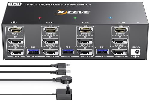 Switch KVM USB 3.0 3 monitor 3 computer HDMI+DP+DP 3 porte, YOUTINGHDAV switch KVM 8K@60Hz 4K@144Hz per 3 computer Condividi 3 monitor e 4 dispositivi USB 3.0 Mouse Tastiera