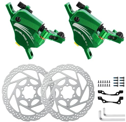 DYISLAND XT-7 Kabelbetätigte, extra leistungsstarke Hybrid-Hydraulik-Scheibenbremsen Bremssättel für MTB/Mountainbike (Grüne-Bremsen)