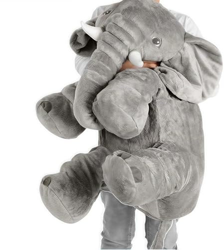 LADAMI Kissen, Lagerungskissen, Stillkissen, Elefantenkissen, Kissen für Schwangere, Seitenschläferkissen Elefant, Kuschelkissen, Kuscheltier XXL Plüschtier, Stofftier, Schmusekissen, 60 cm (grau)