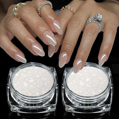 GZMAYUEN 2 Boxes Pearl Nail Chrome Powder Super Aurora, Clear Mermaid Chrome Pulver Nägel, Mirror Effect Chrome Powder for Nail Decoration, Glazed Doughnut Nails