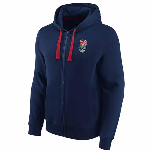 Beyond Happy England Rugby - Sudadera con capucha y cremallera completa, color azul marino, 80 % algodón, para adultos, azul marino, L