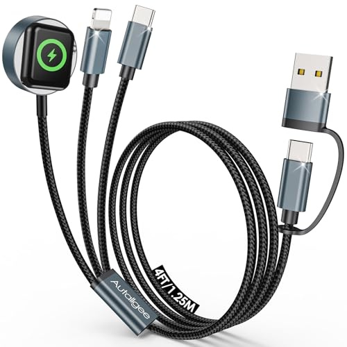 Upgraded 3 in 2 Multi Charger Cable for Apple Watch iWatch Charger Travel Essentials Multi Fast Charging Cable Compatible with iWatch Ultra/SE/10/9/8/7/6/5/4/3/2, for RGB Cable