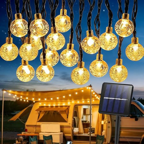 BBLTIFF Guirnaldas Luces Exterior Solar, 12M 60 LED 8 Modos Luces Solares Led Jardin, IP65 Impermeable Guirnalda Solar Exterior Para Jardines, Balcones, Fiesta (Blanco Cálido)