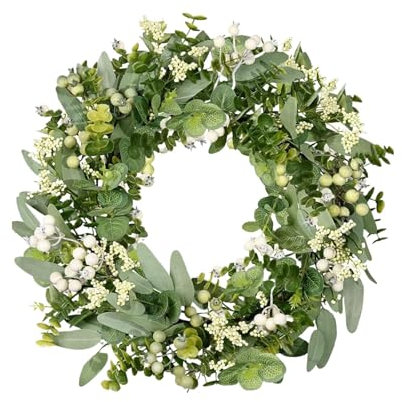 Eukalyptus Türkranz für die Haustür, 46 cm Grüner Frühlings Sommer Türkranz, Lebensechte Künstliche Kleine Türkranz Dekoration für Bauernhaus