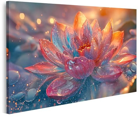 islandburner Quadro su tela Fiore di loto luminoso con gocce di rugiada per camera da letto Naturfreunde Wellness Spa Immagini Poster
