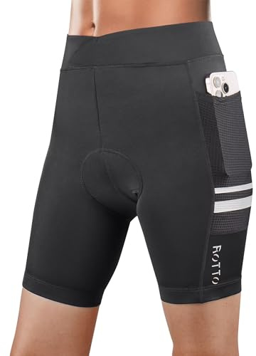ROTTO Pantaloncini Ciclismo Donna Pantaloncini Bici Imbottiti con Spugna e in Gel con Tasche per Ciclismo su Strada e Ciclismo in Montagna