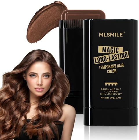 MLSMILE Peigne Colorant 2 en 1 pour Cheveux, Bâton Correcteur Couleur Anti-Chevaux Blancs - Imperméable, Résistant à la Transpiration, Pratique et Sécurisé, Marron café