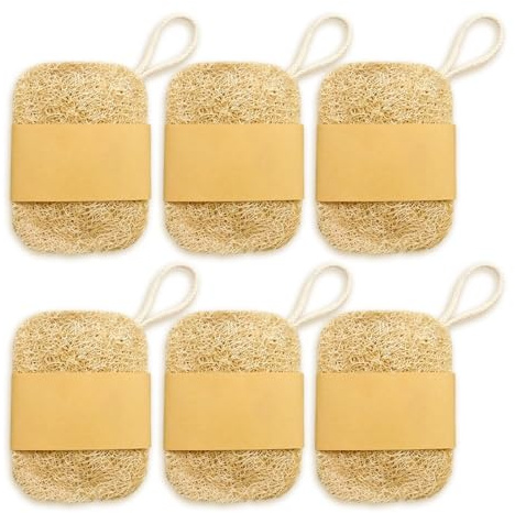 VAEIORP Set de 6 esponjas naturales de lufa – cuadradas, jabonera/esponja para ducha, baño, cocina, encimera (7×10 cm)