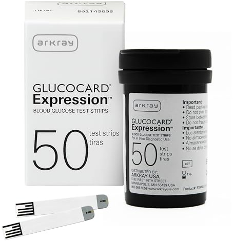 ARKRAY GLUCOCARD Expression Blood Glucose Test Strips - No Coding, 0.8 Microliter & Fast 6-Second Results - Compatible with GLUCOCARD Expression Blood Glucose Meter - 50 Count