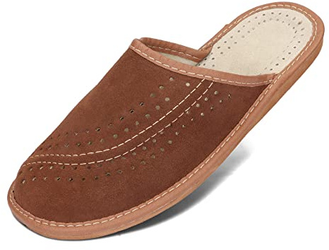 BAWAL Herrtofflor Läder Tofflor Mocka 40-46 EU (Brun, Europeiska skostorlekar, Vuxen, Numeriskt, Medel, 43)