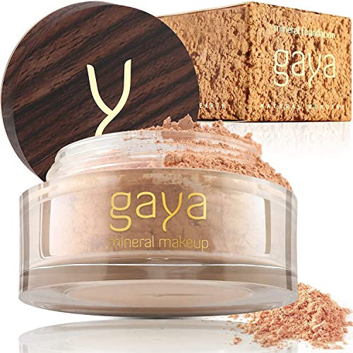 Vegan Buildable Mineral Powder Foundation– Light to Full Coverage, Cruelty-Free Face Makeup Enhances All Skin Types – Smooth Natural-Looking Makeup Foundation Doesn’t Clog Pores by Gaya Cosmetics MF4