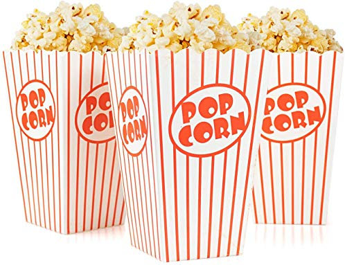100 Pack Open-Top Popcorn Box, 16x10cm Popcorn Favor Boxes, Striped Paper Candy Container for Birthday Theater Themed Parties Movie Nights Carnivals