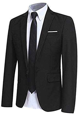 Allthemen Blazer da Uomo Slim Fit Formale Giacca da Abito One Button Monopetto Casual Tuxedo Suit Giacche Smart Blazer Nero L