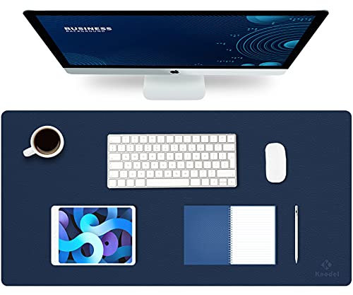 K KNODEL Large Office Leather Desk Mat, Mouse and Keyboard Pad, Computer and Laptop Mat, Desktop Protector and Cover, Writing Pad and Blotter (80x40cm, Dark Blue)