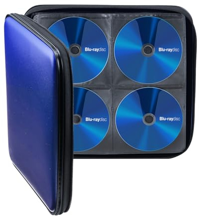 SANWA 160 Capacity CD Case, Portable DVD VCD Storage Box, Zippered EVA Protective Blu-ray Wallet with Handle, CD Sleeves Holder, Large Disc Organizer for Car, Home, Office, Games, Music, Movie, Blue