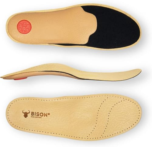 BISON ALFA Semelles Orthopédiques 1 Paire - Semelles Chaussures Confort au Pied Plat - Semelle en Cuir de Talon Amorti pour Femme et Homme