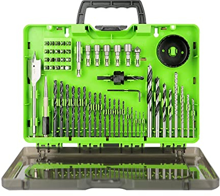 Greenworks Bohr- und Antriebs-Bit-Set aus schwarzem Oxid mit modularem Koffer für Holz, Metall, Kunststoff und Mauerwerk, 3 x längere Lebensdauer, 135° Kreuzanschluss, präzisionsgefräst, 60-teilig