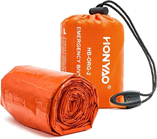 HONYAO Notfalldecke Schlafsack, Survival Biwaksack Erste Hilfe Rettungsdecken Wasserdicht Notfallzelt Ultraleicht Hitzeabweisend Kälteschutz mit Signalpfeifen, für Outdoor Camping Wandern, 1 Stück