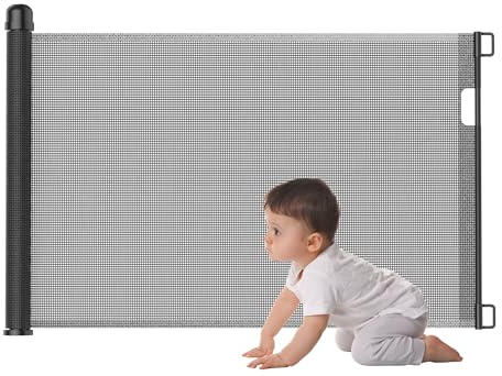 UISEBRT Barrera de Protección para Puertas Enrollable Barrera de Seguridad para Escaleras Extensible 0-150cm Barrera de Seguridad Perro Rejilla de Puerta para Bebés y Mascotas, Negro