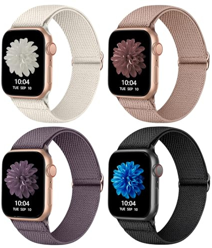 CCnutri Elastisk nylonögla rem för kvinnor och män, kompatibel med Apple Watch 38 mm, 40 mm, 41 mm, 42 mm, 44 mm, 45 mm, 46 mm, 49 mm, tyg flätad sportrem för iWatch SE serien