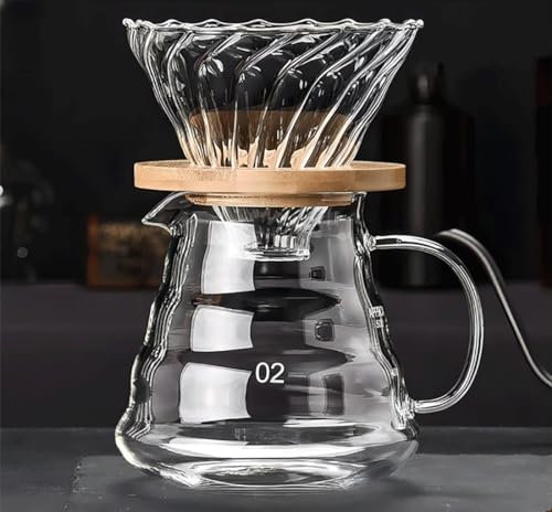 COFISUKI Cafetera para verter – Servidor de café de 600 ml con gotero de café de vidrio, elegante y elegante kit de cafetera 2 en 1 para el hogar u oficina, 1-5 tazas