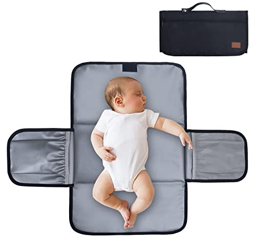 Gloppie Cambiador de Pañales Bebé Portátil XL con Bolsillo para Toallitas, Perfecto para Kit de Viaje Padres Niños y Niñas, Negro