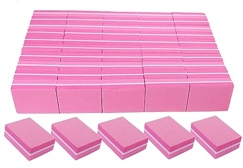 Lima per unghie con grana 180/240 (confezione da 50), mini lima per unghie acriliche e naturali, blocco professionale per lucidatura unghie, set di blocchi per limare le unghie, colore rosa