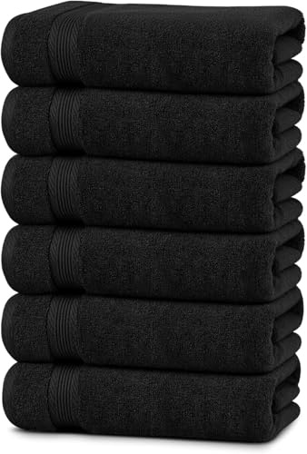 Linteum Textile Supply Luxury Hair Towels 100% Ring Spun Cotton Bleach Proof Hair Towel for Women, Men, Kids | 20x40 inches Quick Dry Towels for Gym, Beauty, Spa, Salon | Pack of 6 | Black