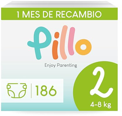 Pillo Windeln 2 - Karton mit 186 Windeln, 6 Packungen mit 31 Windeln Größe 2 - Mini (4-8 kg) - Windel Neugeborene, Baby Diapers
