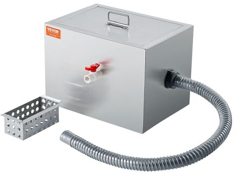 VEVOR Intercepteur à Graisse Commercial, Séparateur de Graisse 3,6 kg, Bac à Graisse Entrée Latérale, sous l'Évier en Inox, Séparateur Huile-Eau d'Eaux Usées 2,8 GPM, pour Cuisine Cantine Restaurant