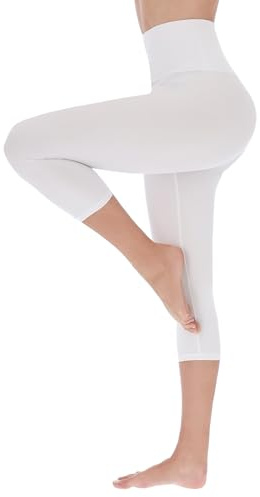FUTURO FASHION Leggings 3/4 para Mujer Leggings Capri Suaves y Mantecosos de Talle Alto No Transparentes Elásticos Informales Todos los días Yoga Correr S-XXL Blanco S-M