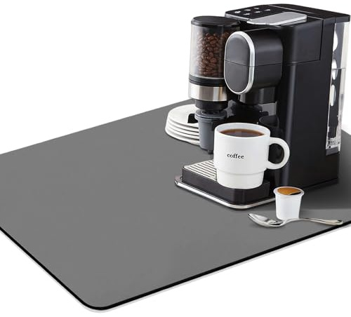 LURNODY Alfombrilla Cafetera, 40*30CM Alfombrilla de Secado de Platos, Tapete Fregadero Cocina, Adecuado para Encimeras de Cocina, Secadores de Cubiertos, Cafeteras, Mascotas (Gris Oscuro)