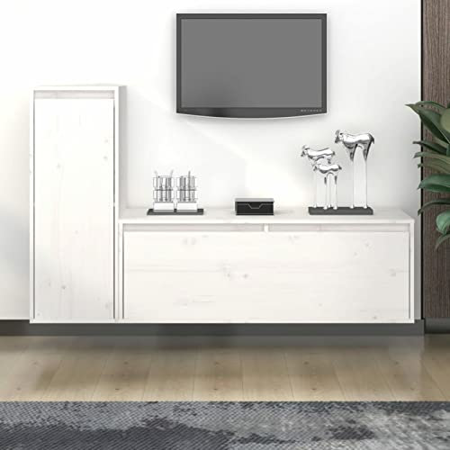 ShGaxin TV-möbler 2 delar, TV-bord, TV-bord, TV-bord, vardagsrum TV-möbler, vardagsrumsmöbler, massivt vitt furuträ