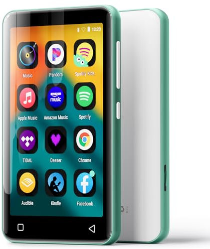 innioasis 80Go Lecteur MP3 avec Bluetooth et WiFi, Lecteur de Musique Mp3 et Mp4 ave Spotify,Spotify Kids, Tidal, Deezer, Lecteur Vidéo à écran Tactile 4 Pouces 1080P（Vert+Blanc）